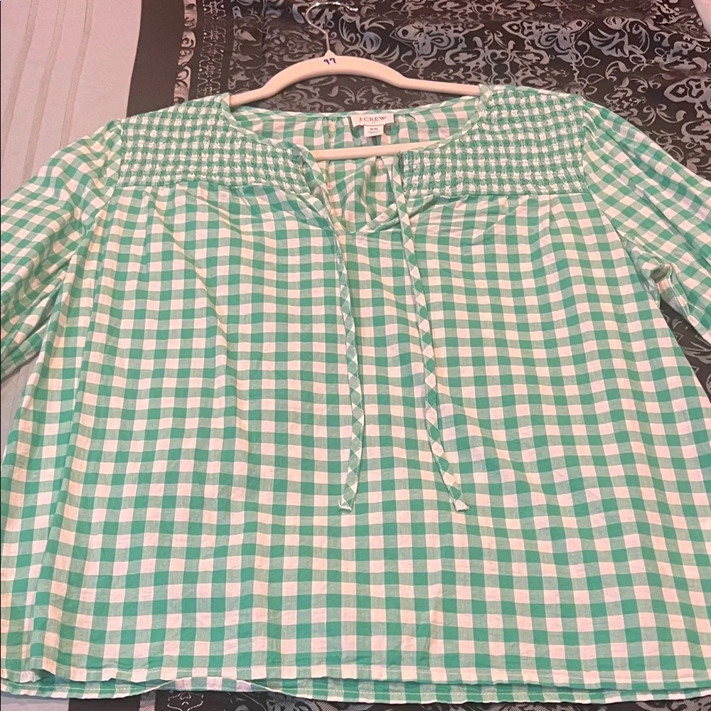 J. Crew Mint Checkered Top